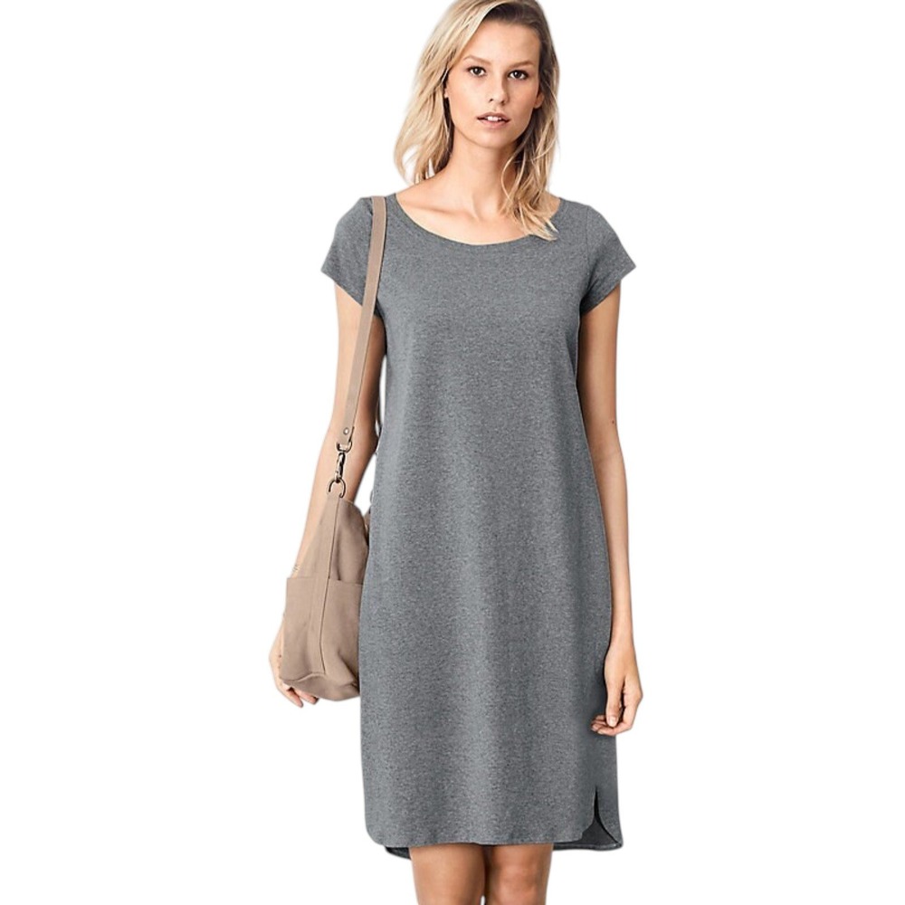 Eileen Fisher Organic Cotton T Shirt Dress Heathered Gray Minimalist XS P‎
